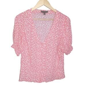Banana Republic Womens Peplum Puff Short Sleeve V-Neck Button Front Top Size L